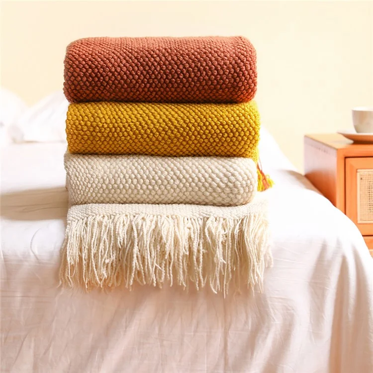 JB005 130x230cm Knitted Throw Blanket Pineapple Textured Blanket with Tassels for Couch Bed Sofa - Grass Green