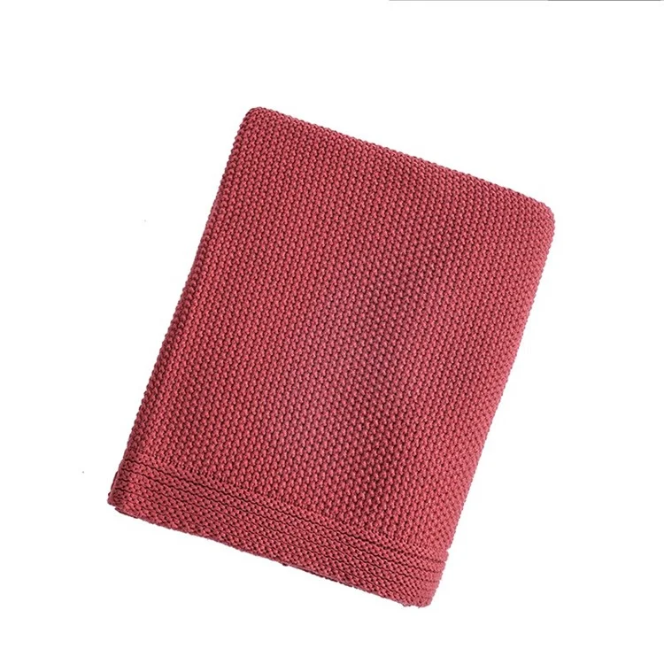 HJ010 150x200cm Waffle Grid Knitted Throw Blanket Home Sofa Bed Blanket - Rust Red