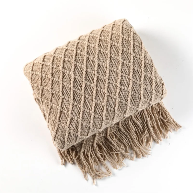 JB002 130x230cm Tassels Design Sofa Bed Decor Throw Blanket Air Conditioning Blanket - Khaki