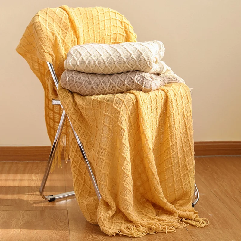 JB002 130x230cm Tassels Design Sofa Bed Decor Throw Blanket Air Conditioning Blanket - Khaki