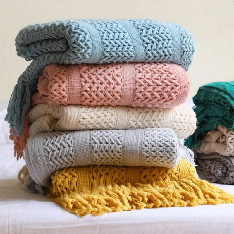 JB004 130x230cm Sofa Throw Blanket with Tassel Decor Skin-friendly Knitted Blanket - Khaki