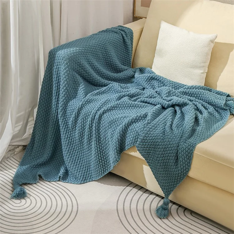 HJ001 130x170cm Sofa Bed Decor Throw Blanket Knitted Air Conditioning Nap Blanket - Blue