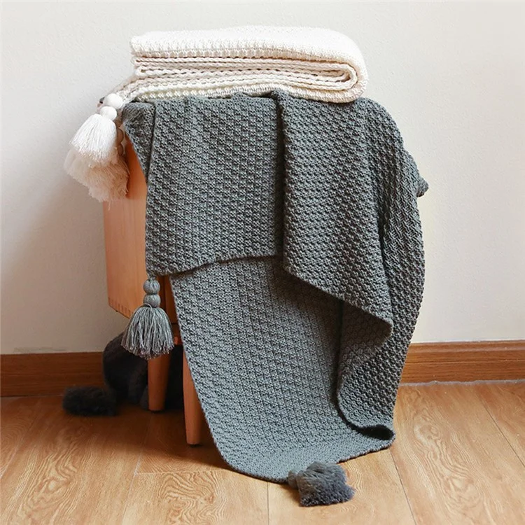 HJ001 130x170cm Sofa Bed Decor Throw Blanket Knitted Air Conditioning Nap Blanket - Blue