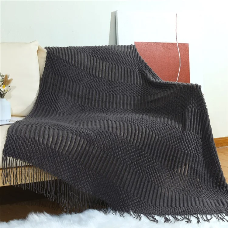 JB012 130x172cm Sofa Throw Blanket Tassels Design Shawl Blanket - Dark Grey