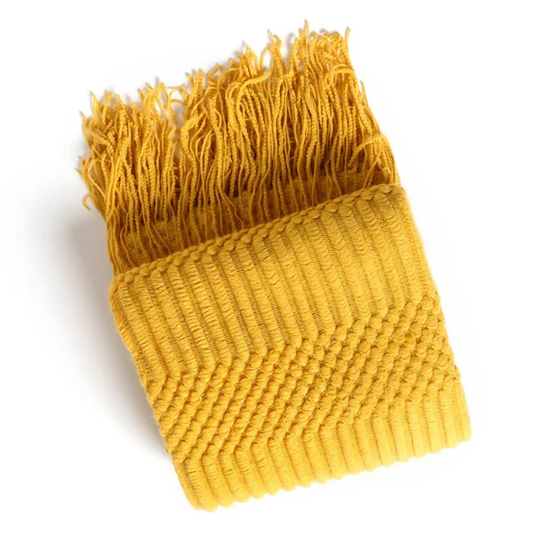 JB012 130x172cm Sofa Throw Blanket Tassels Design Shawl Blanket - Yellow