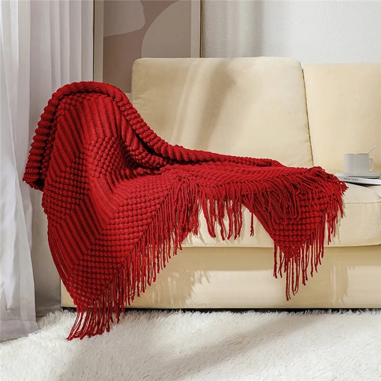 JB012 130x172cm Sofa Throw Blanket Tassels Design Shawl Blanket - Yellow