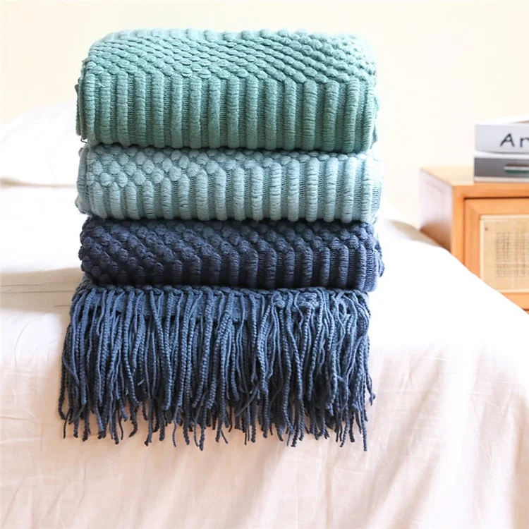 JB012 130x172cm Sofa Throw Blanket Tassels Design Shawl Blanket - Yellow