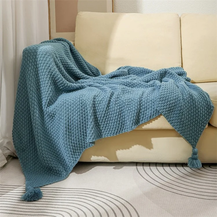 HJ001 150x200cm Sofa Bed Throw Blanket Solid Color Knitted Air Conditioning Blanket - Blue