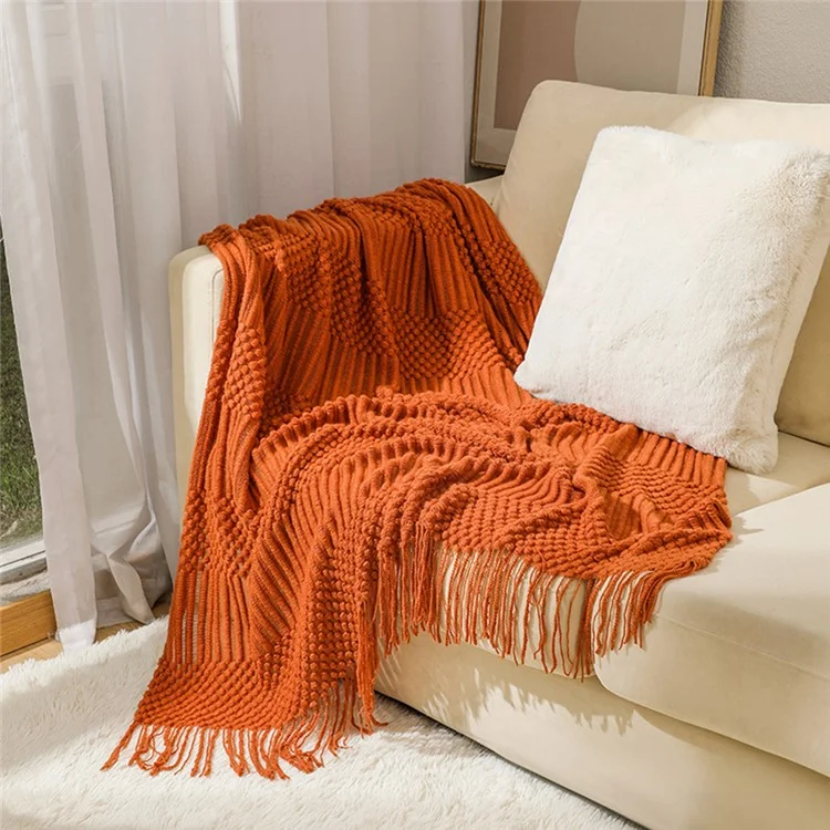 Couverture d'appoint JB012 130x220cm en fibre acrylique, décorative et tricotée - Caramel