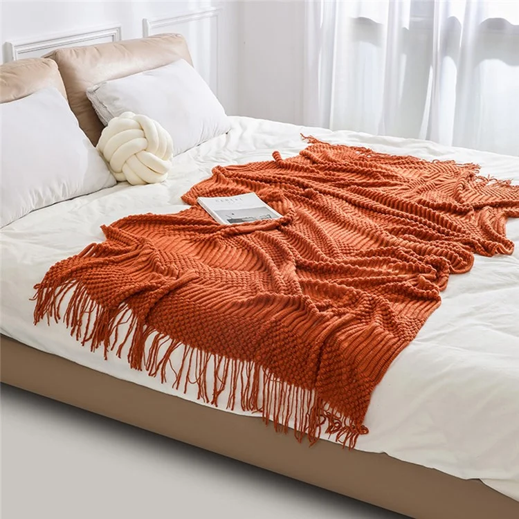 Couverture d'appoint JB012 130x220cm en fibre acrylique, décorative et tricotée - Caramel