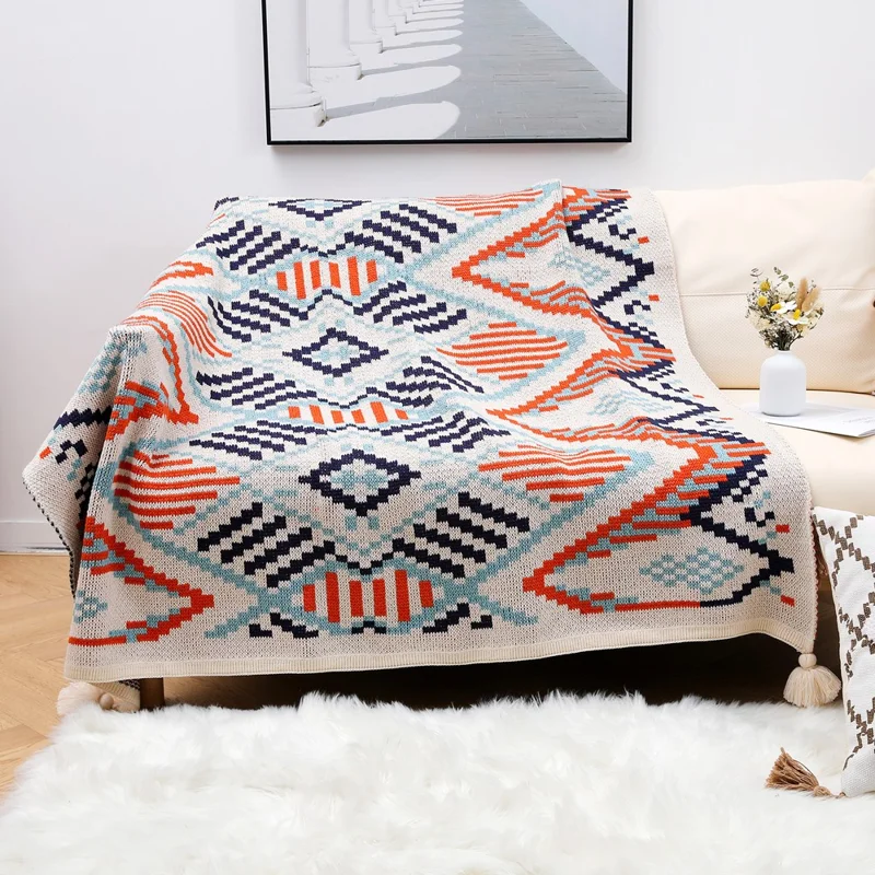 HJ007 130x160cm Bohemia Style Throw Blankets Multifunctional Tassel Pendant Sofa Blanket - Orange