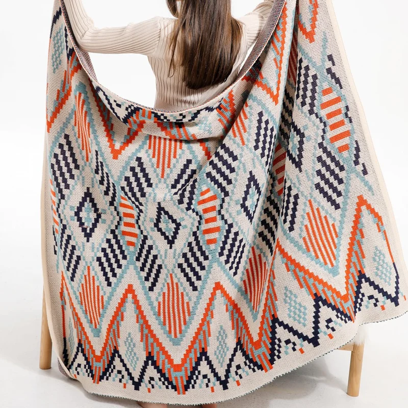 HJ007 130x160cm Bohemia Style Throw Blankets Multifunctional Tassel Pendant Sofa Blanket - Orange