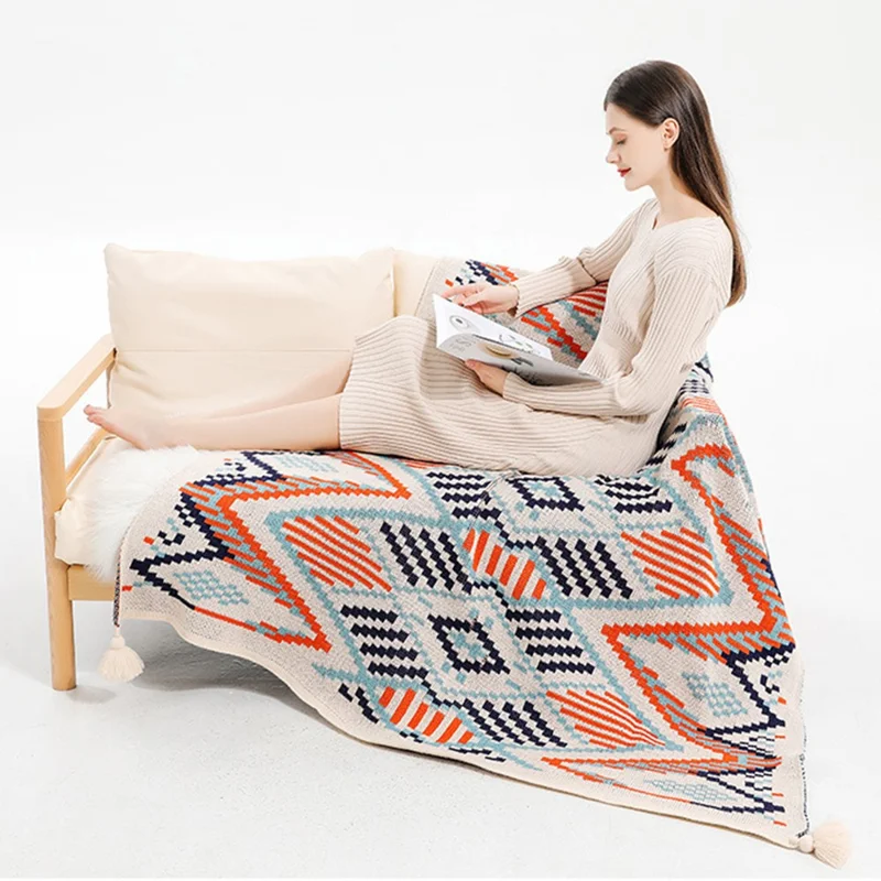 HJ007 130x160cm Bohemia Style Throw Blankets Multifunctional Tassel Pendant Sofa Blanket - Orange