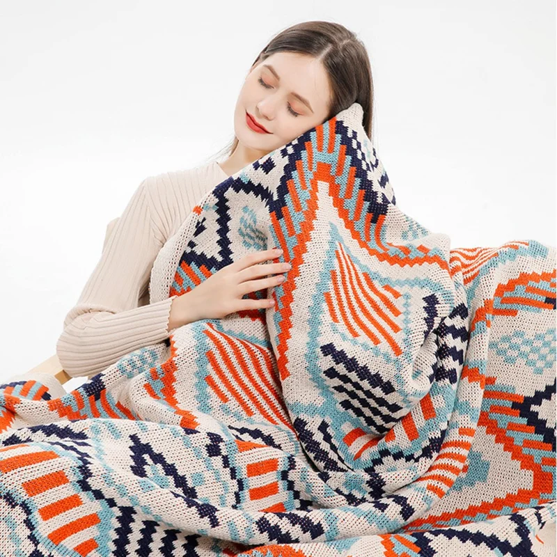 HJ007 130x160cm Bohemia Style Throw Blankets Multifunctional Tassel Pendant Sofa Blanket - Orange