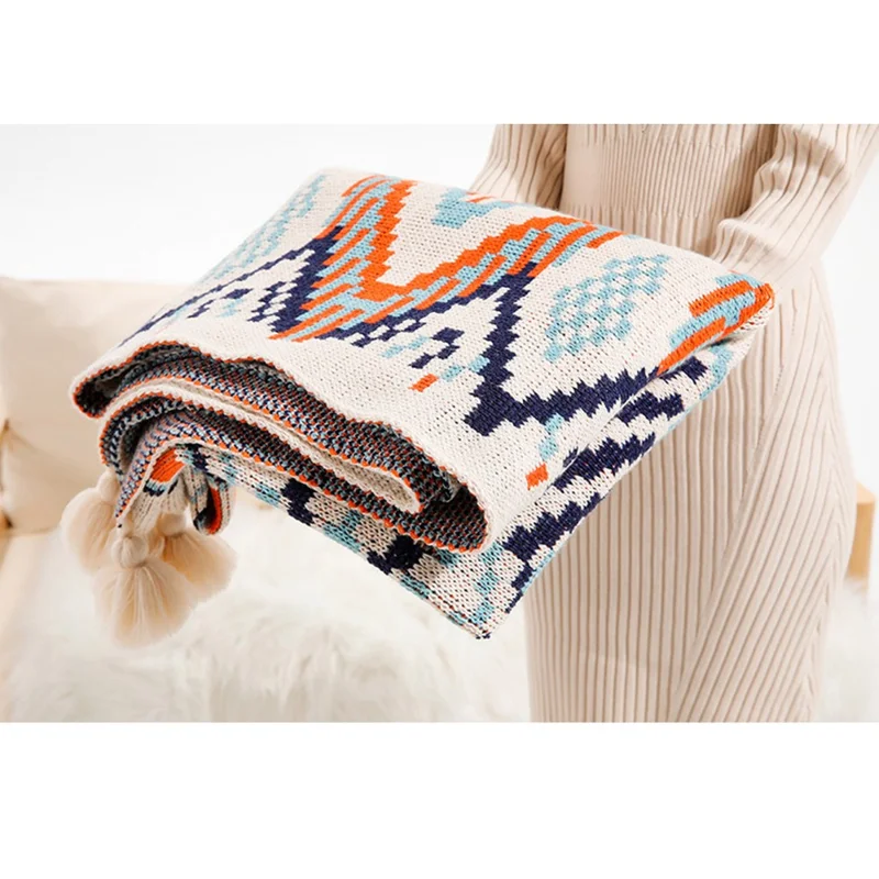 HJ007 130x160cm Bohemia Style Throw Blankets Multifunctional Tassel Pendant Sofa Blanket - Orange