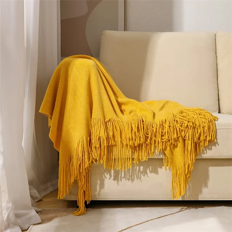 JB015 130x240cm Knitted Throw Blanket Solid Color Soft Cozy Multifunctional Blankets - Ginger Yellow