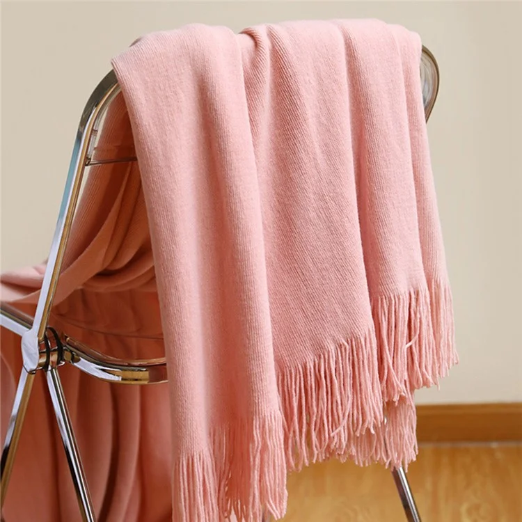 JB015 130x240cm Knitted Throw Blanket Solid Color Soft Cozy Multifunctional Blankets - Ginger Yellow