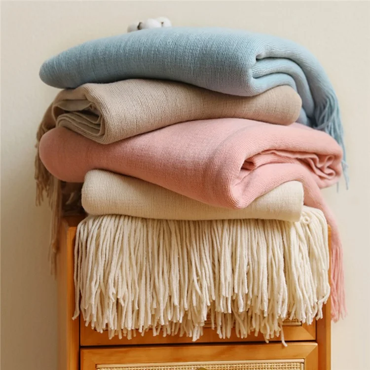 JB015 130x240cm Knitted Throw Blanket Solid Color Soft Cozy Multifunctional Blankets - Ginger Yellow