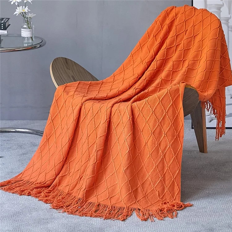 JB014 130x230cm Couch Throw Blanket Rhombus Texture Summer Thin Knitted Blanket - Orange