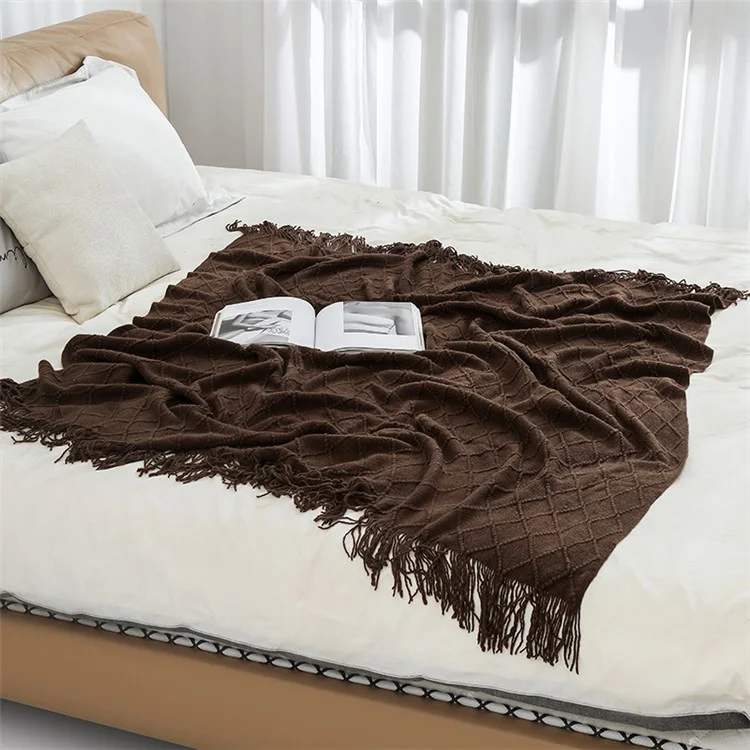 JB014 130x230cm Couch Throw Blanket Rhombus Texture Summer Thin Knitted Blanket - Light Yellow