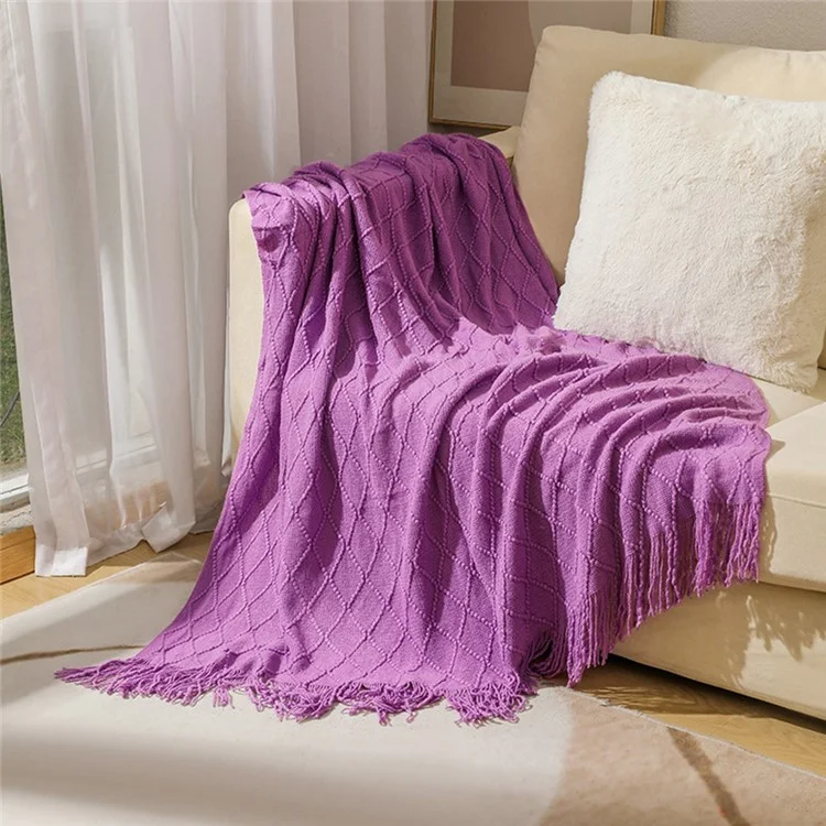 JB014 130x230cm Couch Throw Blanket Rhombus Texture Summer Thin Knitted Blanket - Purple