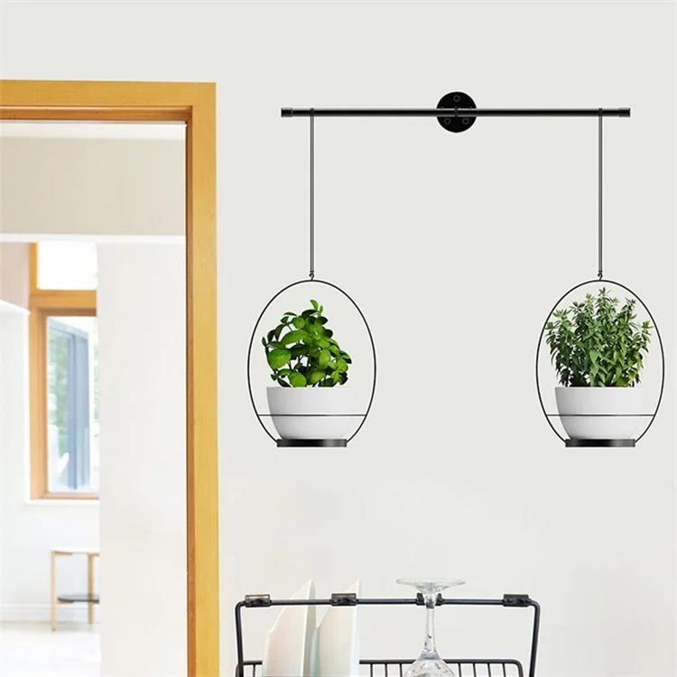 001 Potes de Flores Penduradas Haste de Plantador Montada na Parede Com Cestas Destacáveis ​​(conjunto de 2) - Preto