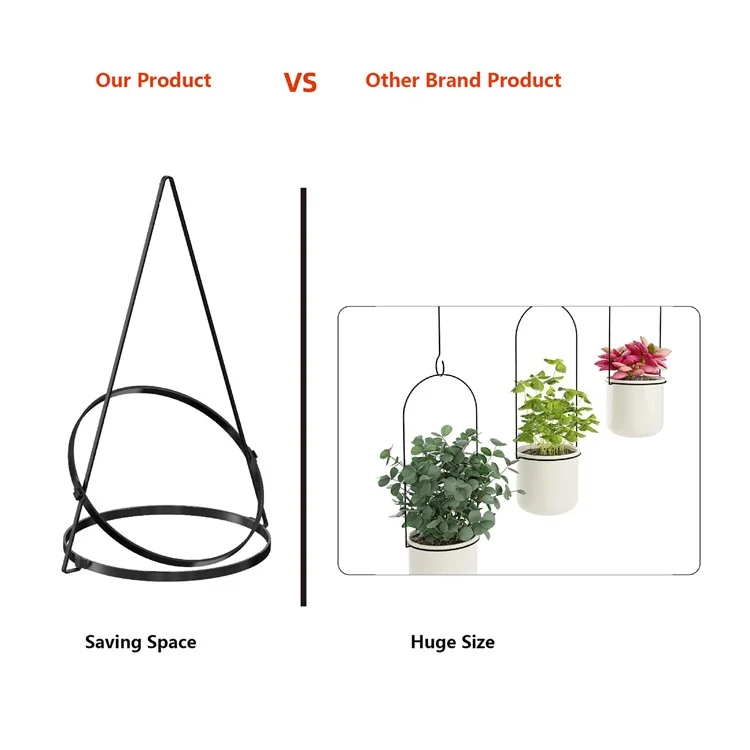001-ZJY-ST3J ZJY-ST3H Set of 3 Hanging Flower Pot Holder Wall-Mounted Planters Hanger - Black Basin Ring