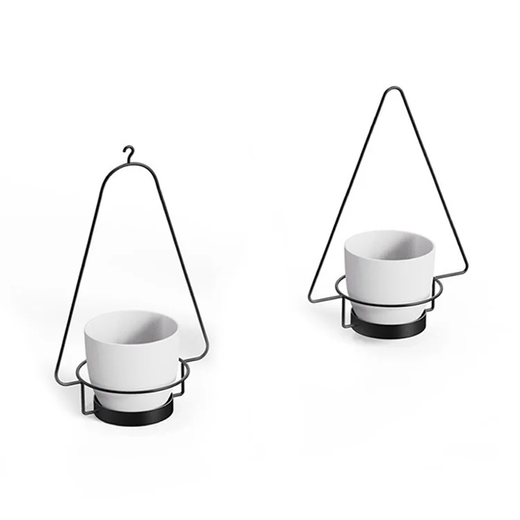 001- ZJ-YXH001 Set of 3 Hanging Flower Pot Wall-Mounted Gardening Plant Hangers with Extendable Rod - Black+Triangle