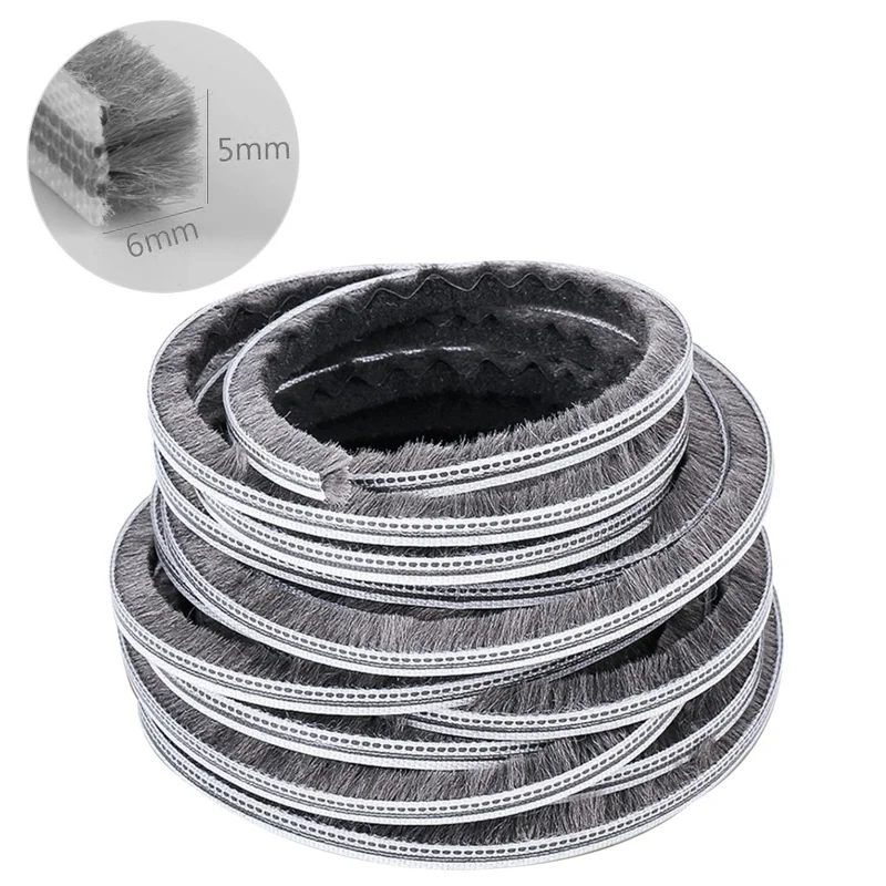 10m Door Window Gap Filler Silicified Brush Strip Soundproof Window Frame Sealing Strip - 5x6mm
