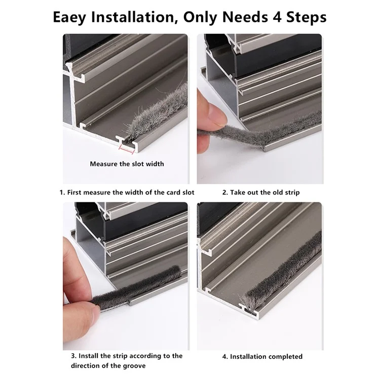 10m Door Window Gap Filler Silicified Brush Strip Soundproof Window Frame Sealing Strip - 7x6mm