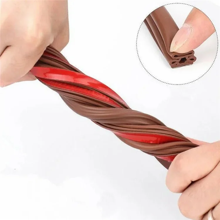 6m 10x6mm Silicone Rubber Door Frame Gap Blocker Soundproof Self-Adhesive Door Frame Seal Strip - Brown