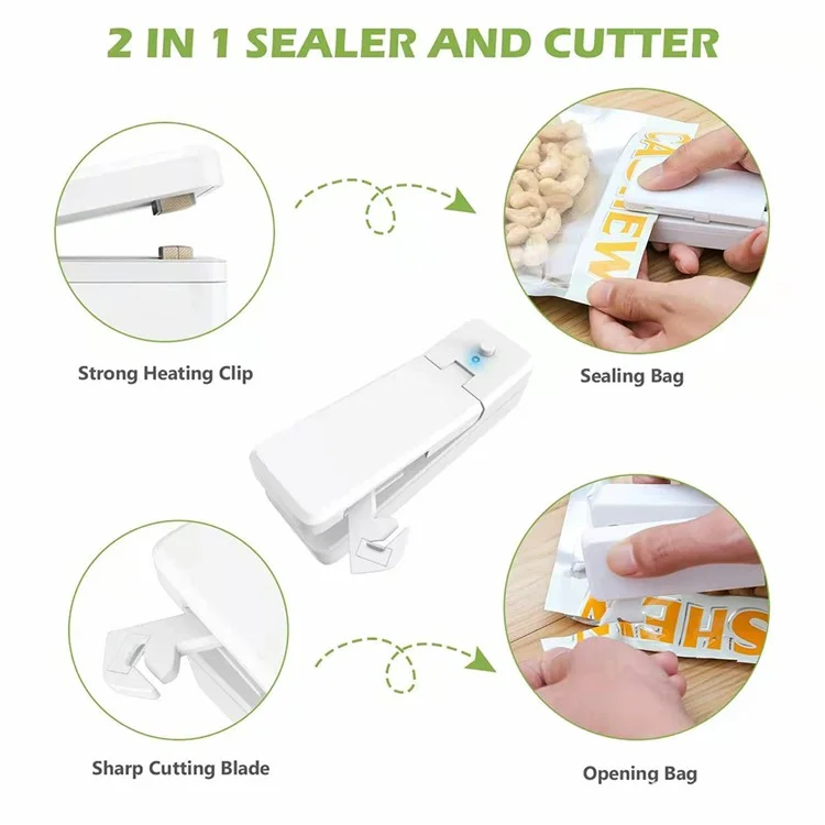 WSL-03 Mini Bag Sealer 2 in 1 Portable Bag Heat Sealing Machine and Cutter - Grey