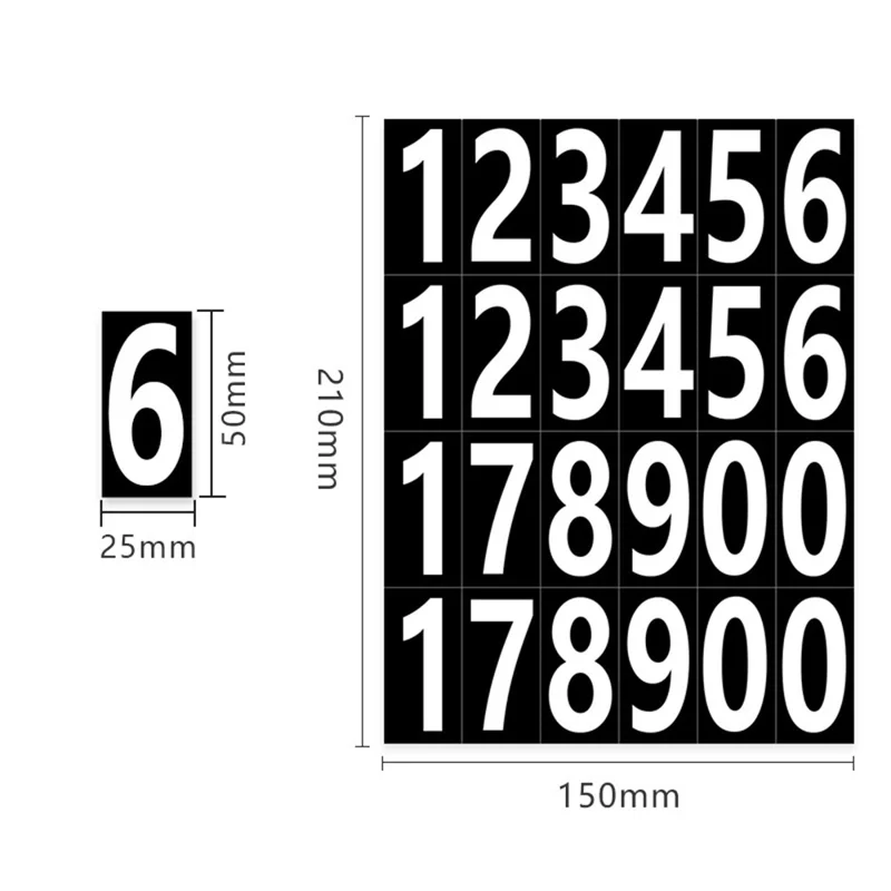 Pegatizas de Etiqueta Numérica de 5 x 2.5 cm 0.15 mm Pegatinas de Etiqueta Adhesiva de Fusión en Caliente - Negro / Blanco