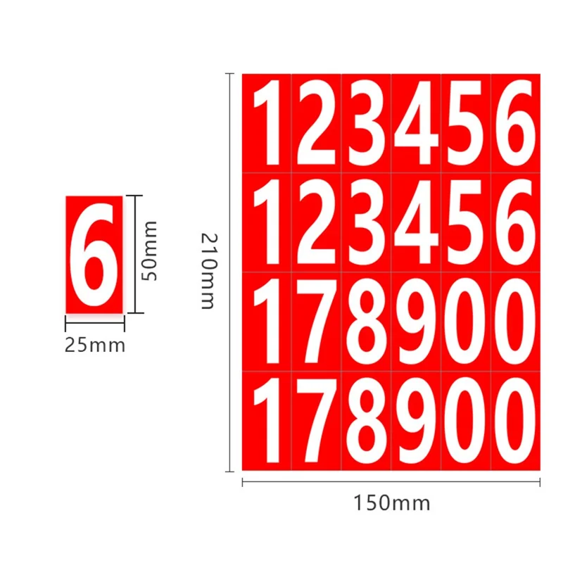 5 x 2.5cm Numeric Label Stickers 0.15mm Hot Melt Adhesive Label Stickers - Red / White