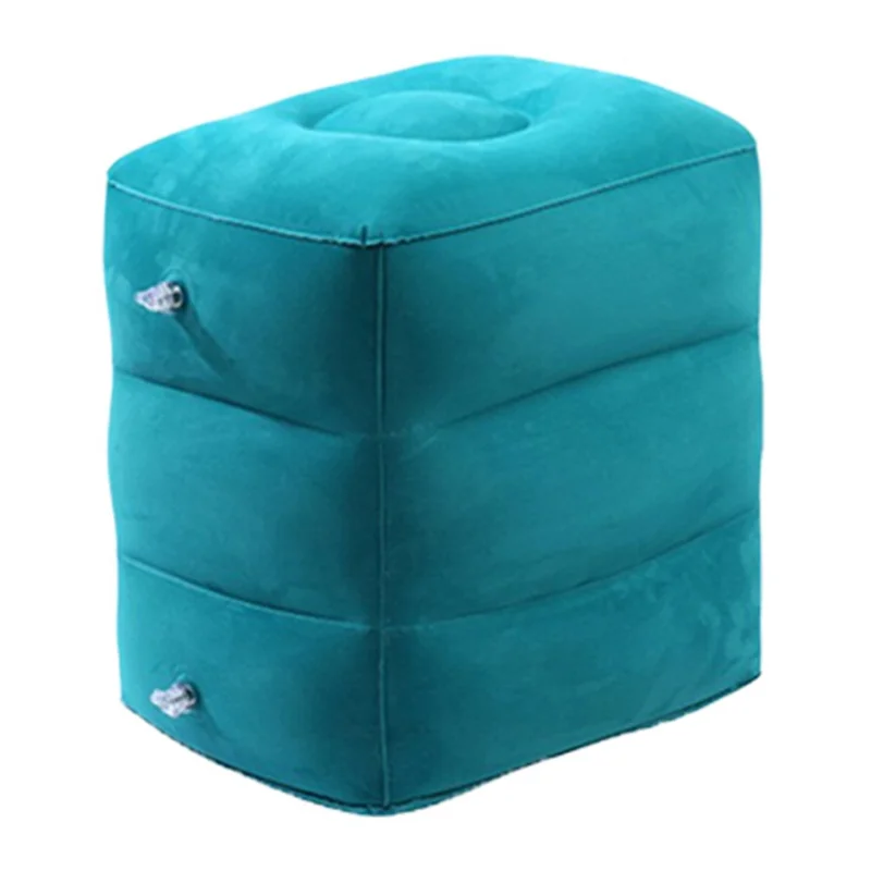 PVC Flocking Sleeping Leg Cushion Inflatable Travel Foot Rest Pillow Foot Pad - Peacock Blue
