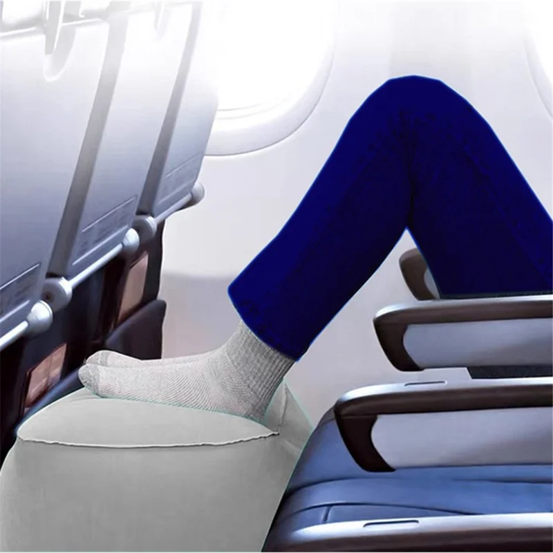 PVC Flocking Sleeping Leg Cushion Inflatable Travel Foot Rest Pillow Foot Pad - Peacock Blue