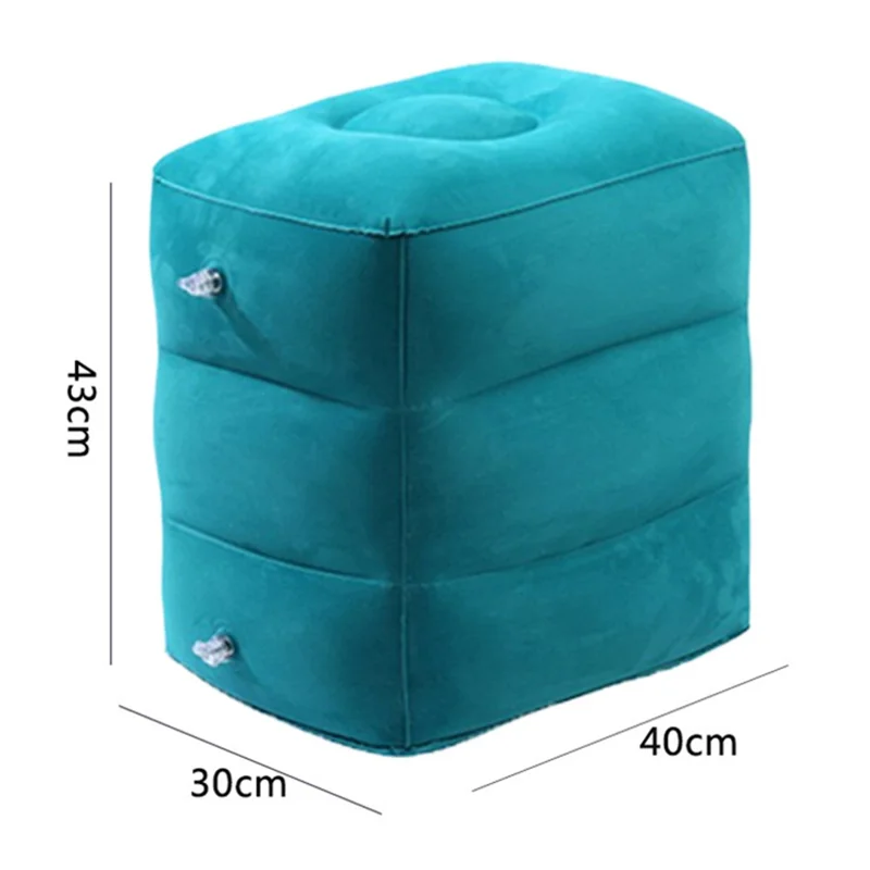 PVC Flocking Sleeping Leg Cushion Inflatable Travel Foot Rest Pillow Foot Pad - Peacock Blue