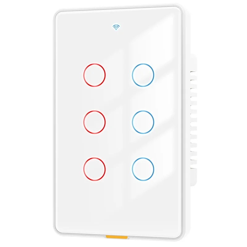 2.4GHz WiFi Wall Touch Type-C Smart Switch 6 Way Multi-Control Glass Panel Light Switch - White