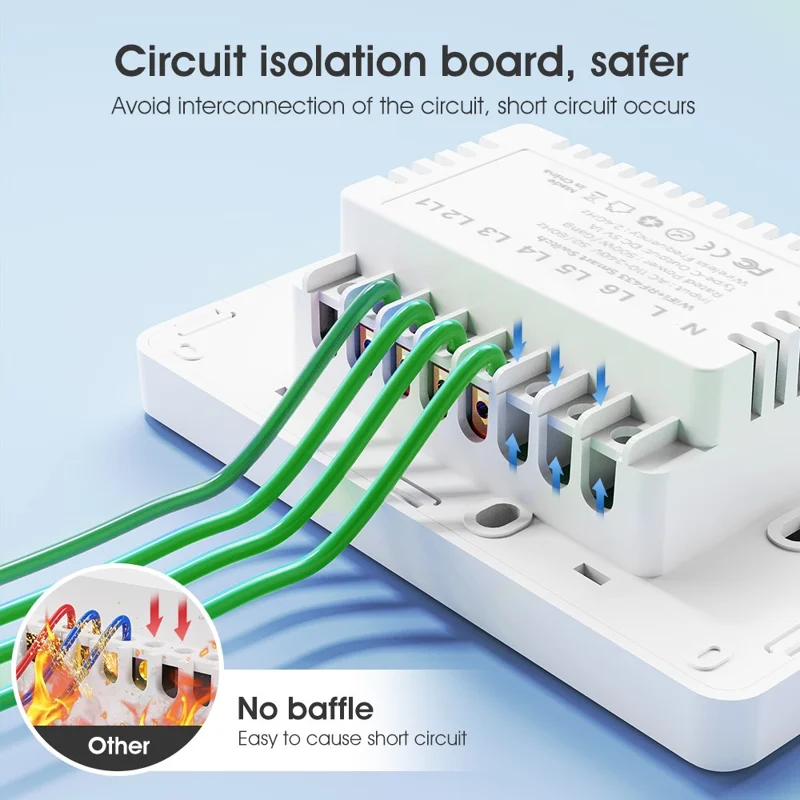 2.4GHz WiFi Wall Touch Type-C Smart Switch 6 Way Multi-Control Glass Panel Light Switch - White