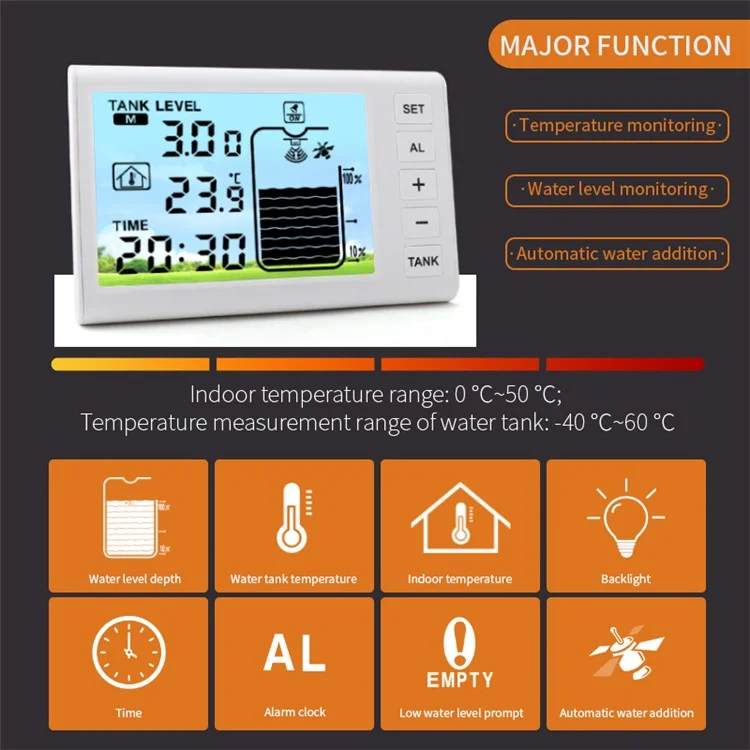 TS-FT001 Ultrasonic Liquid Level Meter Water Tank Level Temperature Meter Indoor Temperature Detector