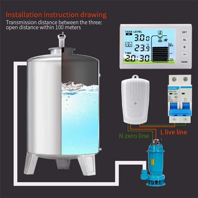 TS-FT001 Nivel de Líquido Ultrasónico Medidor de Agua Nivel de Agua Temperatura Detector de Temperatura Interior