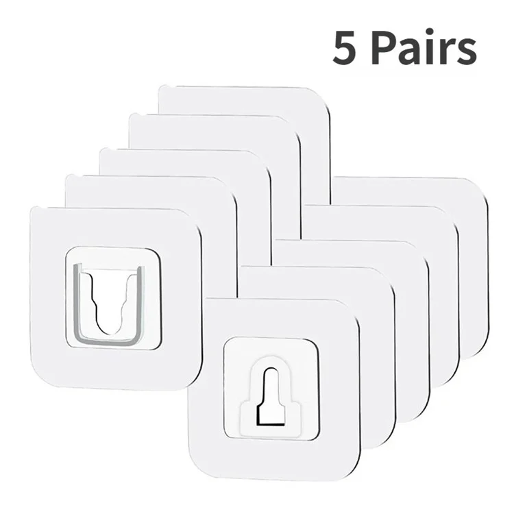 YH682 5 pares de ganchos adhesivos para pared de acrílico transparente sin rastro Snap-on Hook Wall Storage Holder Kit