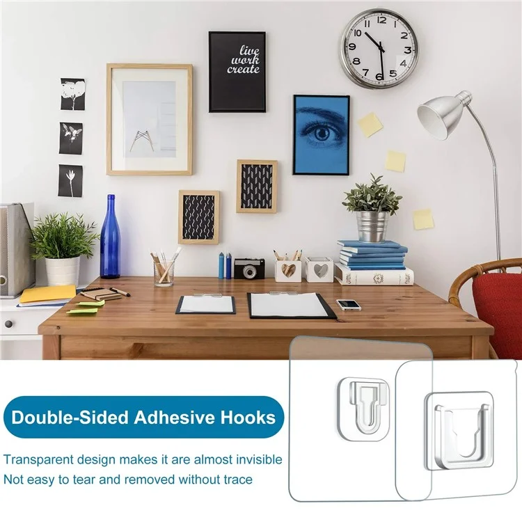 YH682 5 Pairs Adhesive Wall Hooks Acrylic Transparent Traceless Snap-on Hook Wall Storage Holder Hook Kit