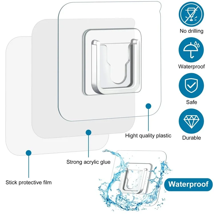 YH682 5 pares de ganchos adhesivos para pared de acrílico transparente sin rastro Snap-on Hook Wall Storage Holder Kit