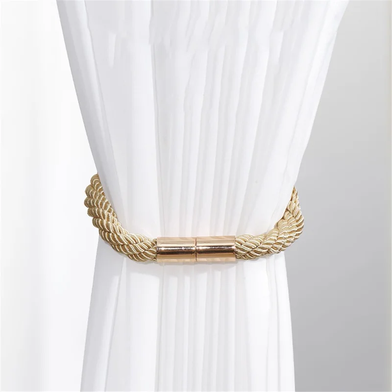 1 Pair Braided Rope Curtain Buckle Magnetic Home Curtain Tieback Decorative Curtain Holdback Buckle - Black