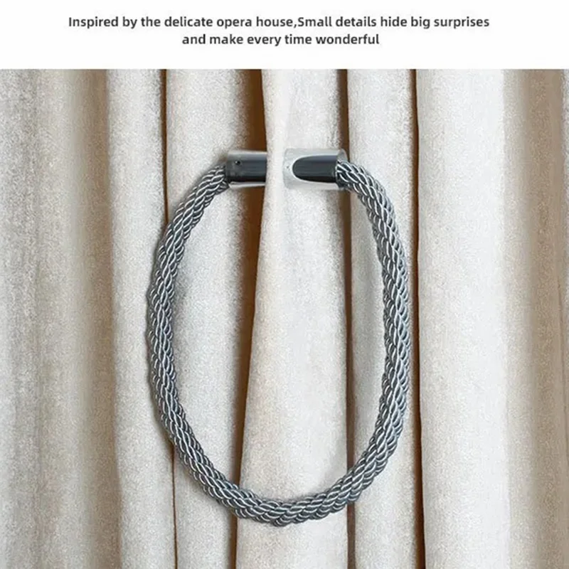 1 Pair Braided Rope Curtain Buckle Magnetic Home Curtain Tieback Decorative Curtain Holdback Buckle - Black
