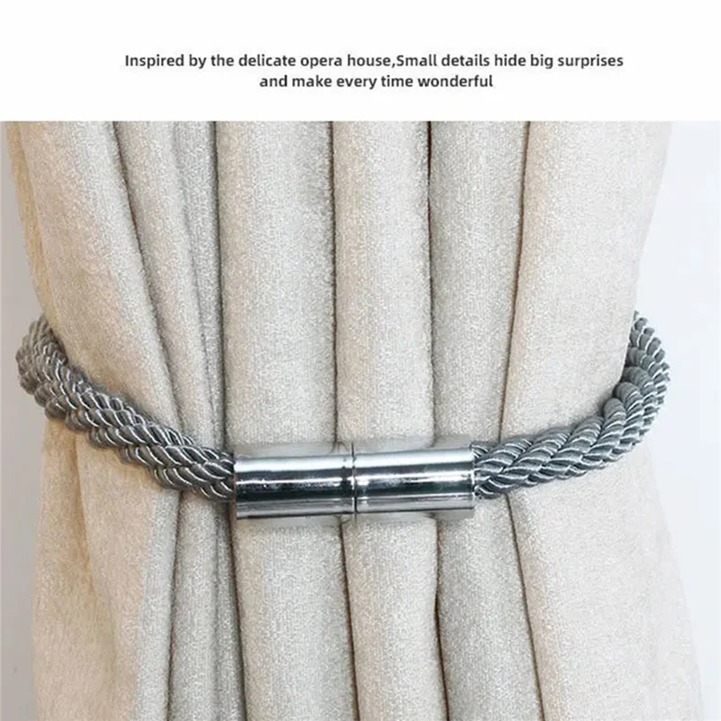 1 Pair Braided Rope Curtain Buckle Magnetic Home Curtain Tieback Decorative Curtain Holdback Buckle - Black