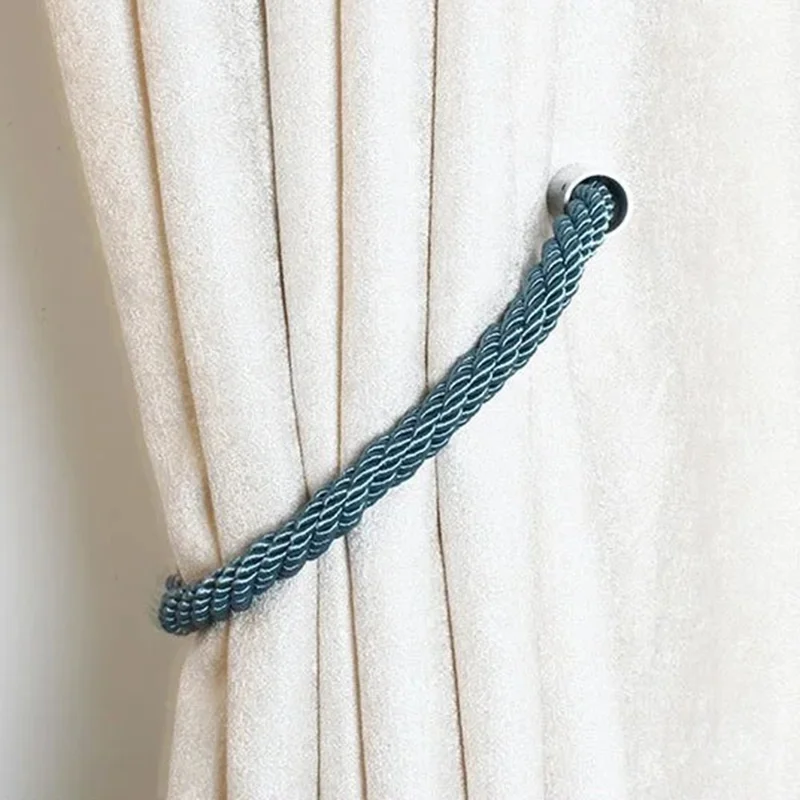 1 Pair Braided Rope Curtain Buckle Magnetic Home Curtain Tieback Decorative Curtain Holdback Buckle - Black