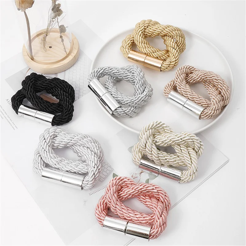 1 Pair Braided Rope Curtain Buckle Magnetic Home Curtain Tieback Decorative Curtain Holdback Buckle - Black
