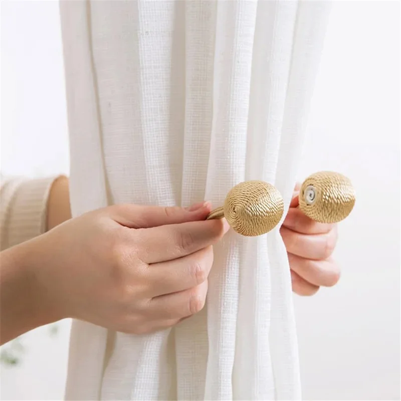 1 Pair Magnetic Curtain Tiebacks Headphone Style Holdbacks Hooks Clip for Home Bedroom Office - Beige